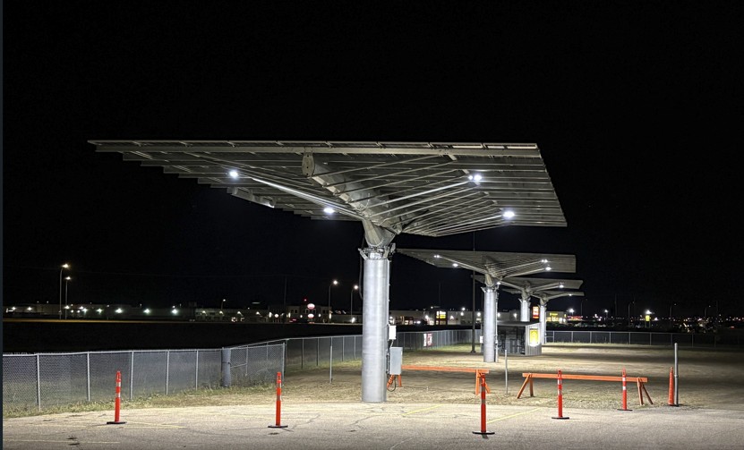 Mechatron solar tracker installation at night